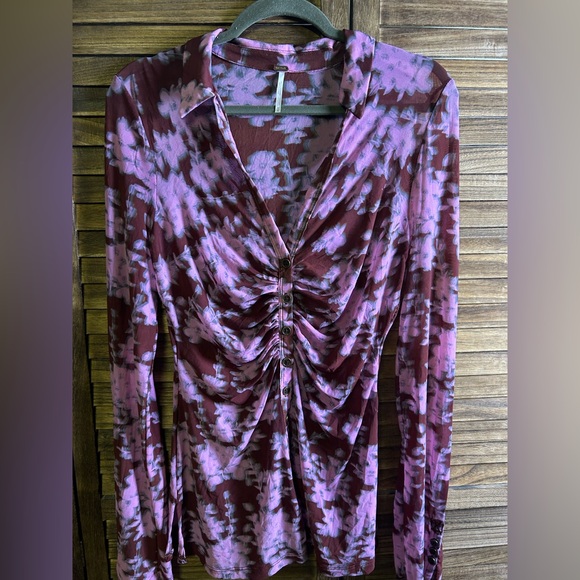 Free People Floral Mesh Blouse in Pink and Burgundy - Picture 4 of 5